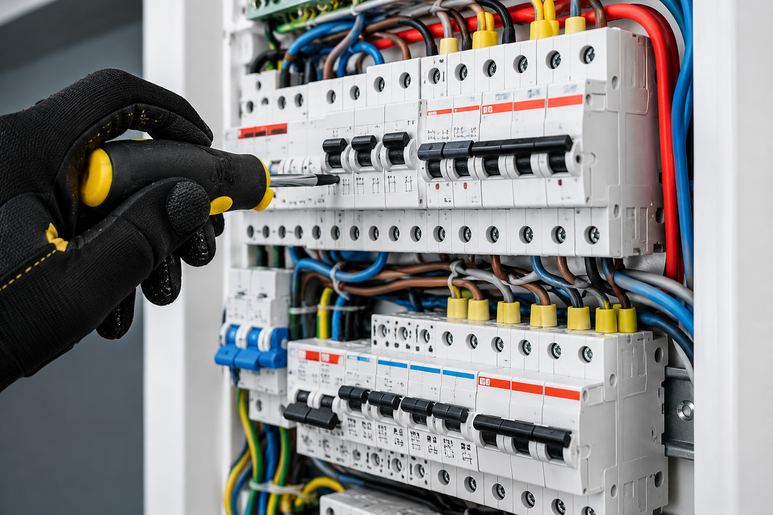 Tablero eléctrico con interruptores y cableado