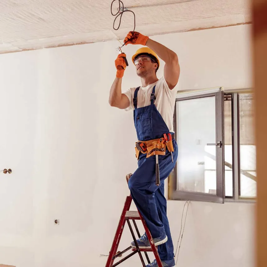 Técnico realizando instalación eléctrica en el techo